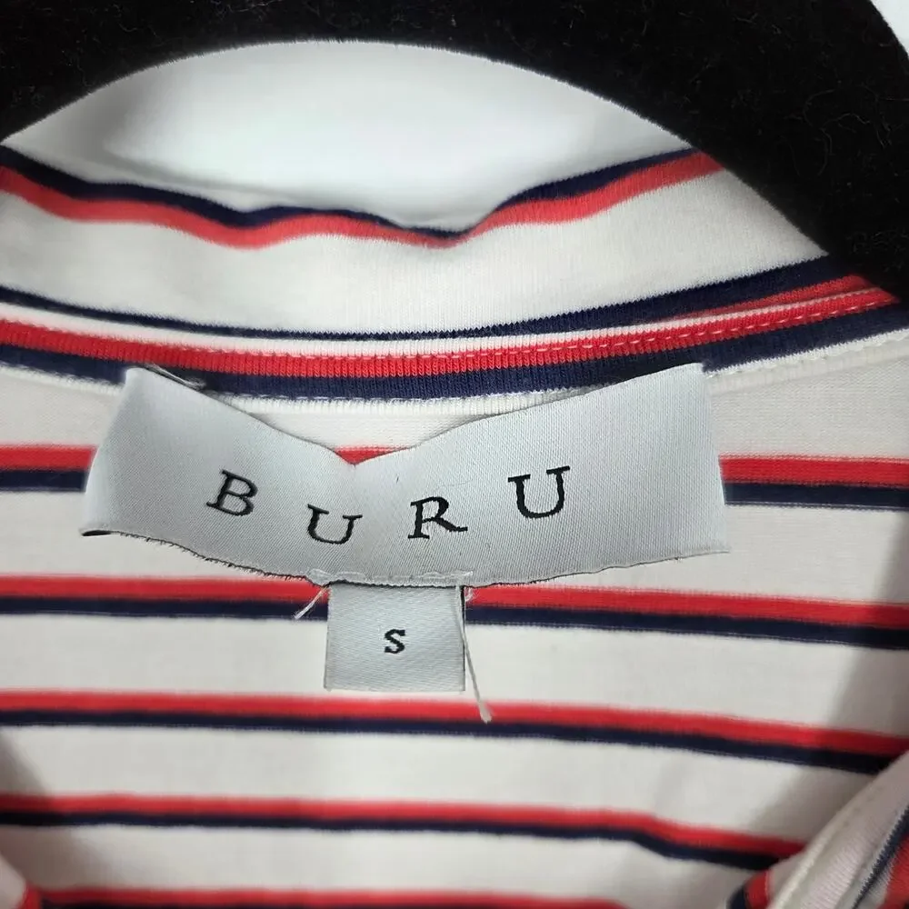 BURU women SZ S Red Blue White Striped Cotton 3/4 Sleeve Career Casual Dress - Picture 3 of 7